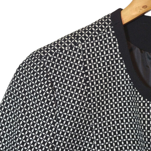 Talbots Black White Print Collarless Open Blazer Office Career Classic Jacket 10 - Picture 4 of 16